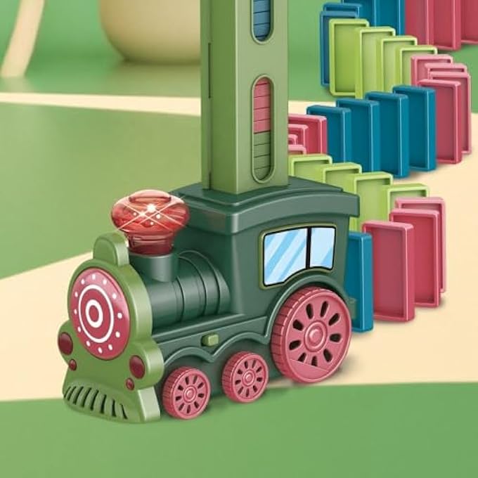 rayihni DOMINO TRAIN SET WITH ELECTRIC TRAIN 40 COLORFUL DOMINO PIECES 9 GAME ACCESSORIES STEAM SOUND EFFECTS LIGHT UP PLAY CREATIVE COURSE SET BUILDING GIFT FOR KIDS DOMINO TRACK PUZZLE GAME - Image 4